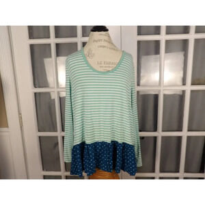 Matilda Jane Mint Striped Top with Navy Ruffle Hem